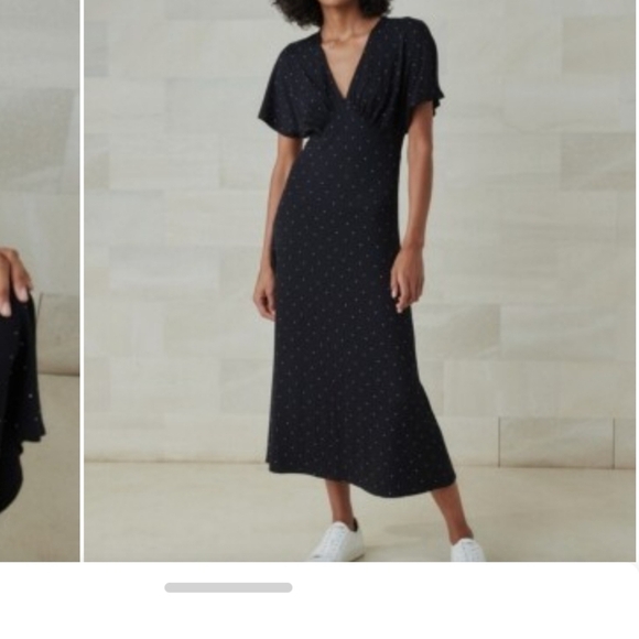 The White Company Black & White V-Neck Flutter Sleeve Jersey Dress Size 8 - Picture 2 of 8